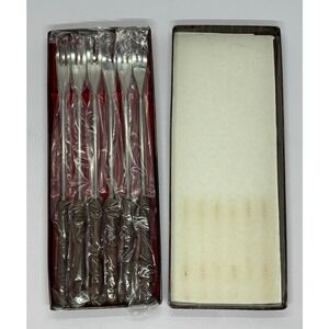 Vintage Stainless Steel Fondue Forks Wood Handles 10.5” Japan NIB Stamped MCM